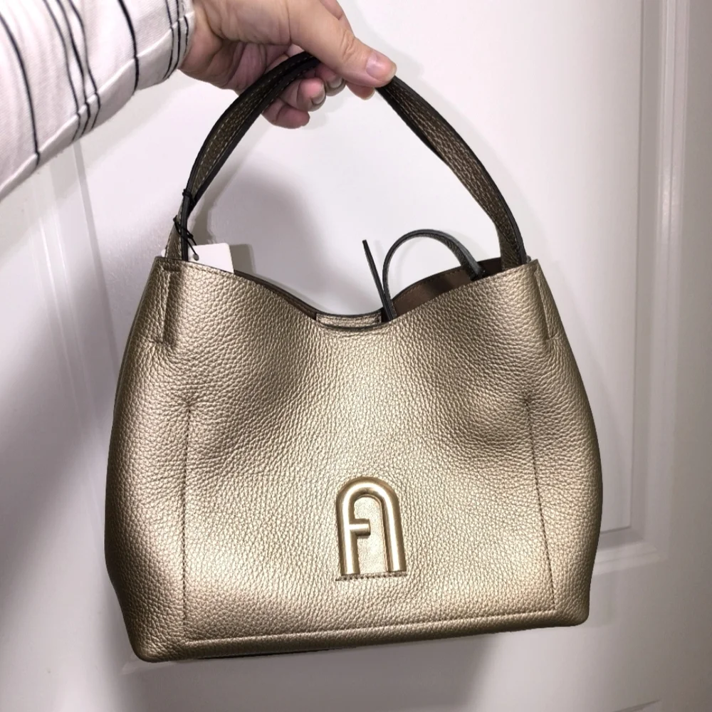 FURLA Primula Small Hobo Metallic Leather Bag Small